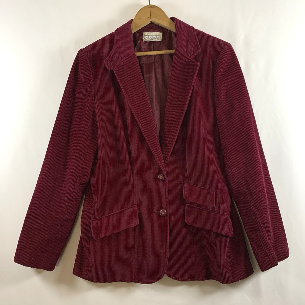 Vintage Womens‎ Wide Wale Corduroy Blazer S/M Burgundy Dark Academia Ivy League